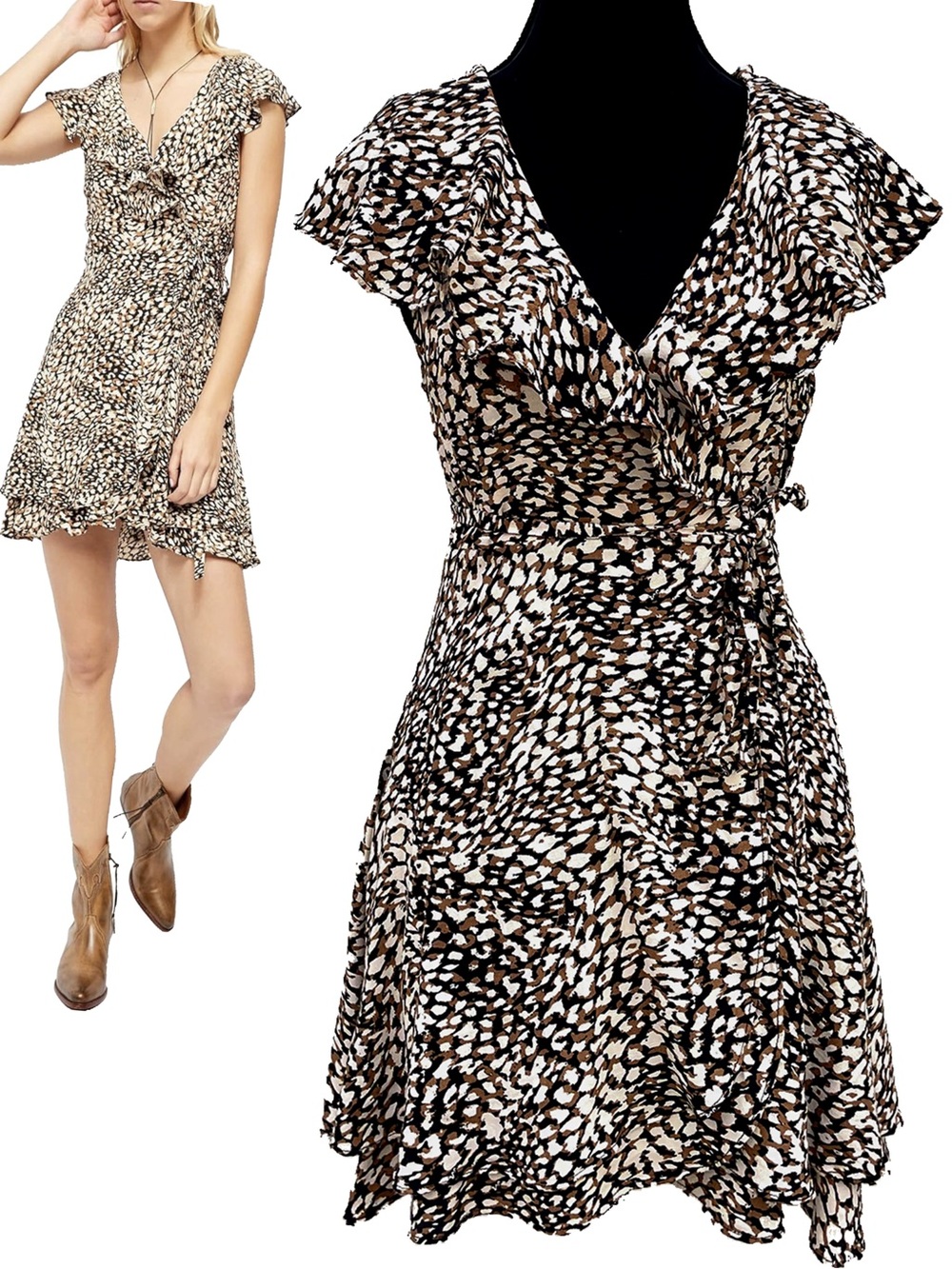 Free People Mobwife Mini Wrap Dress Animal Print Size XS EUC